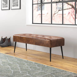 Bench with Full Grain Leather Upholstered Cushion Leather Bench Cushion