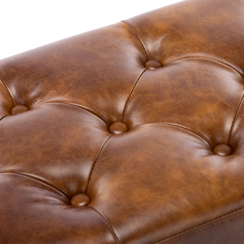 Bench with Full Grain Leather Upholstered Cushion Leather Bench Cushion