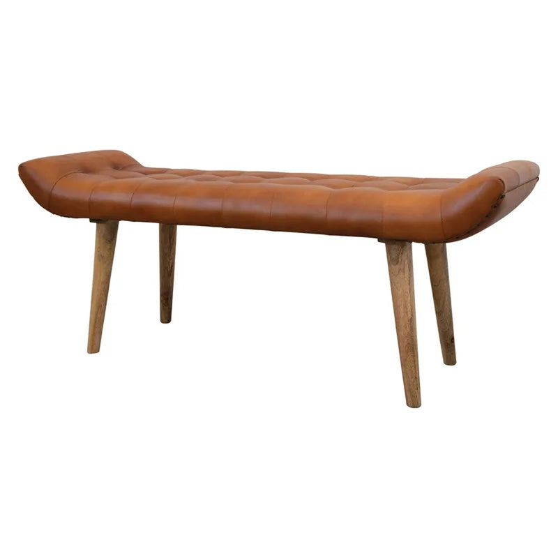 Bench with Full Grain Leather Upholstered Cushion