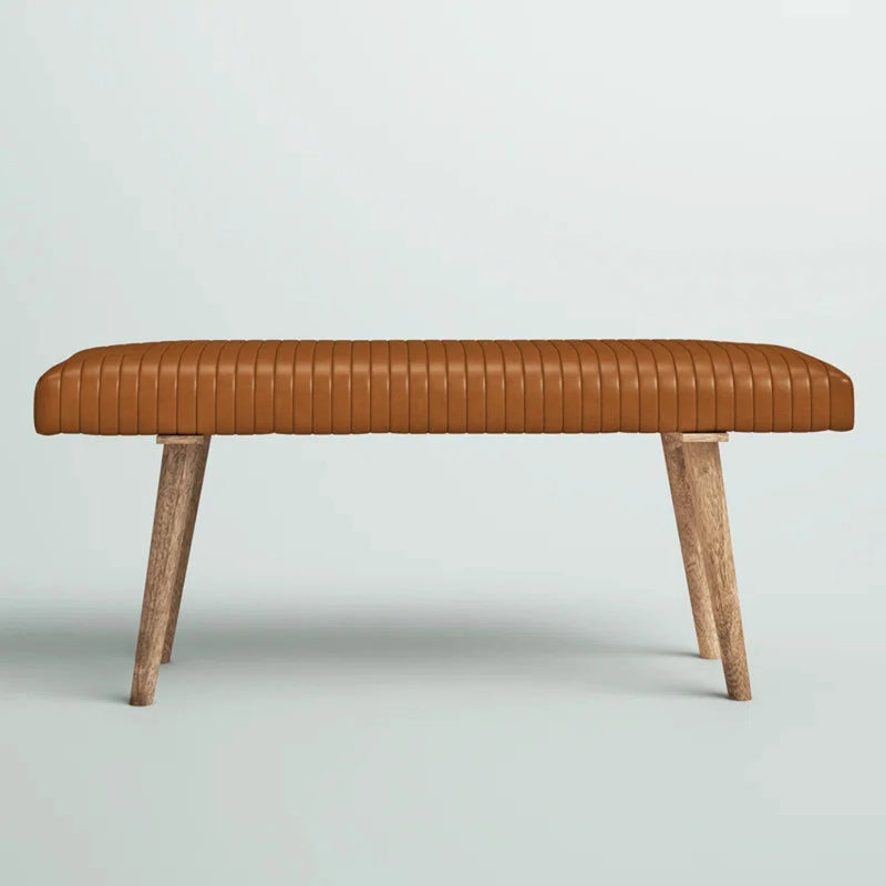 Bench with Full Grain Leather Upholstered Cushion