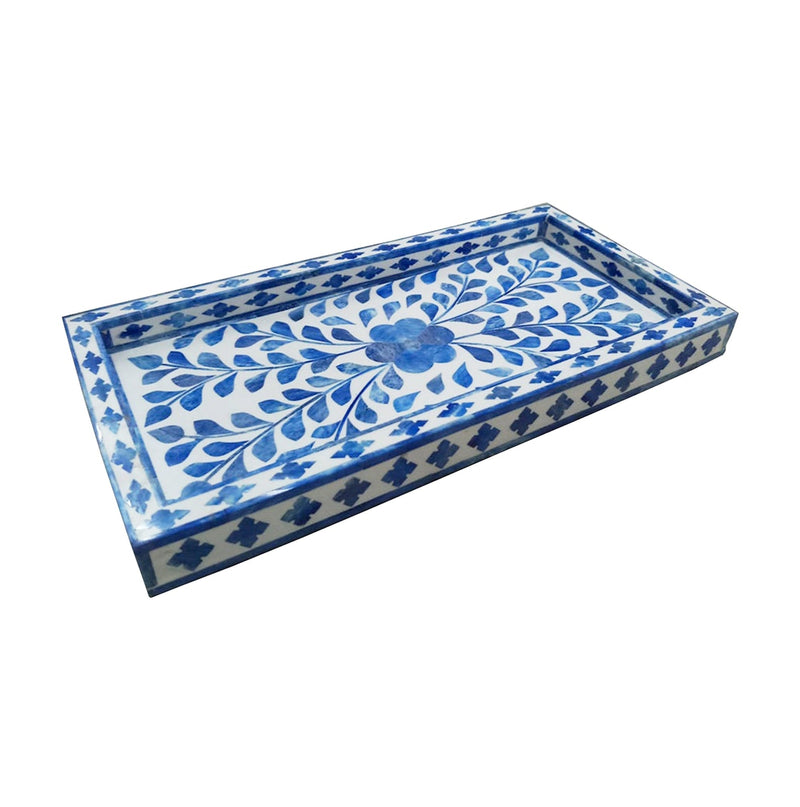 Blue Bone Inlay Wooden Modern Floral Pattern Serving Tray Decorative Tray Home Decor Gift