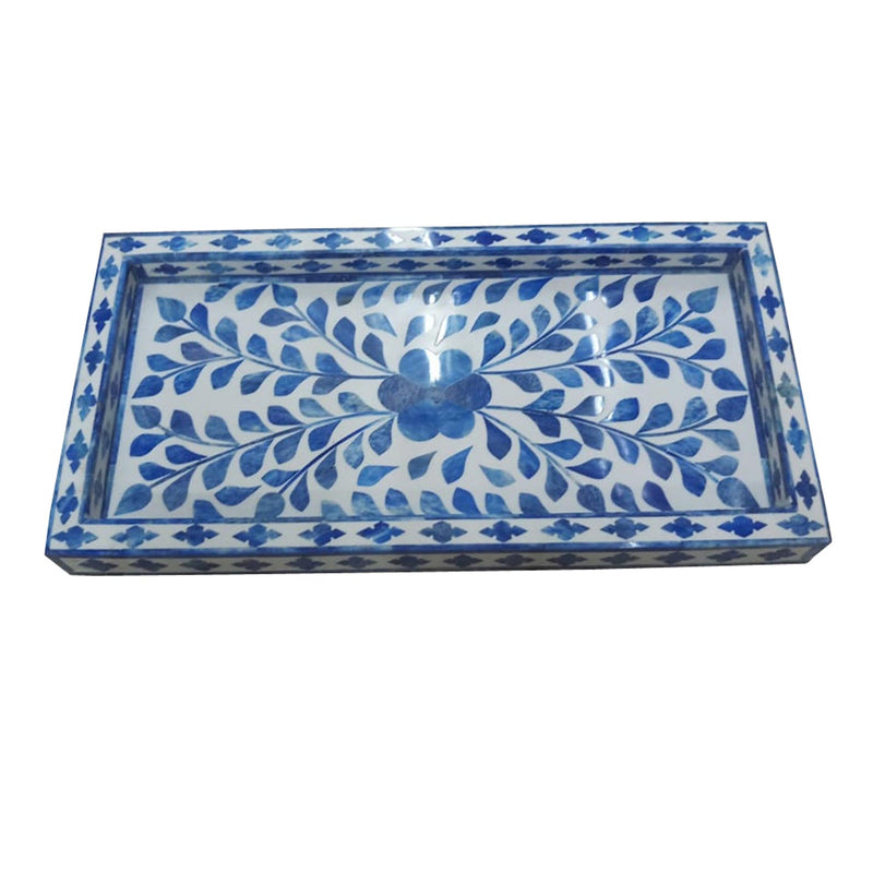 Blue Bone Inlay Wooden Modern Floral Pattern Serving Tray Decorative Tray Home Decor Gift