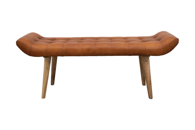 Bench with Full Grain Leather Upholstered Cushion