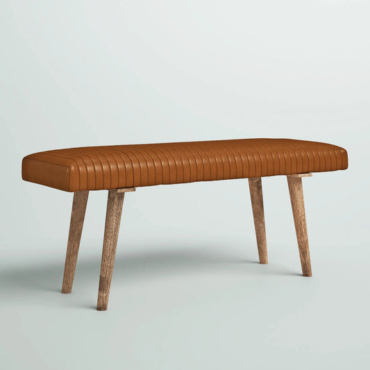 Bench with Full Grain Leather Upholstered Cushion