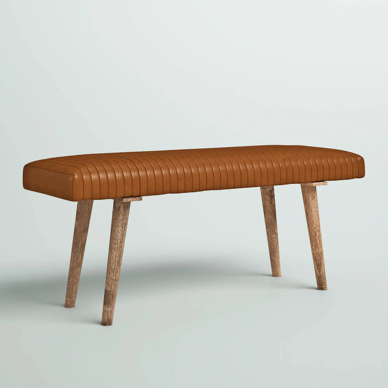 Bench with Full Grain Leather Upholstered Cushion