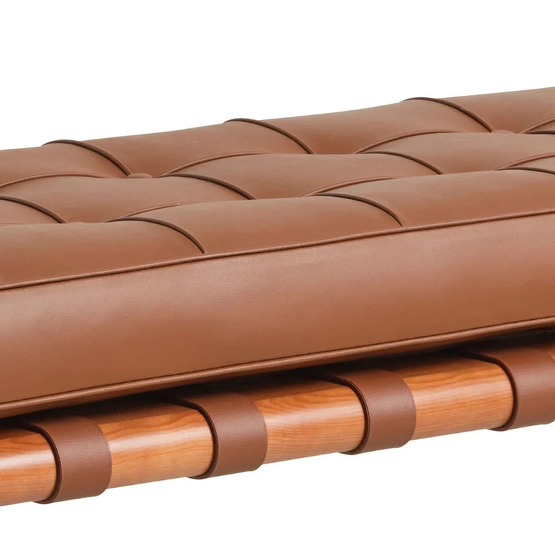 Bench with Full Grain Leather Upholstered Cushion