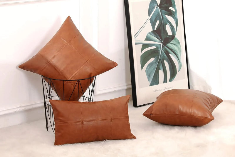 Handcrafted Brown Genuine Leather Pillow Cover – Premium Soft Leather Cushion Case for Rustic, Modern, and Luxury Home Decor – Perfect Accent for Living Room, Bedroom, or Office