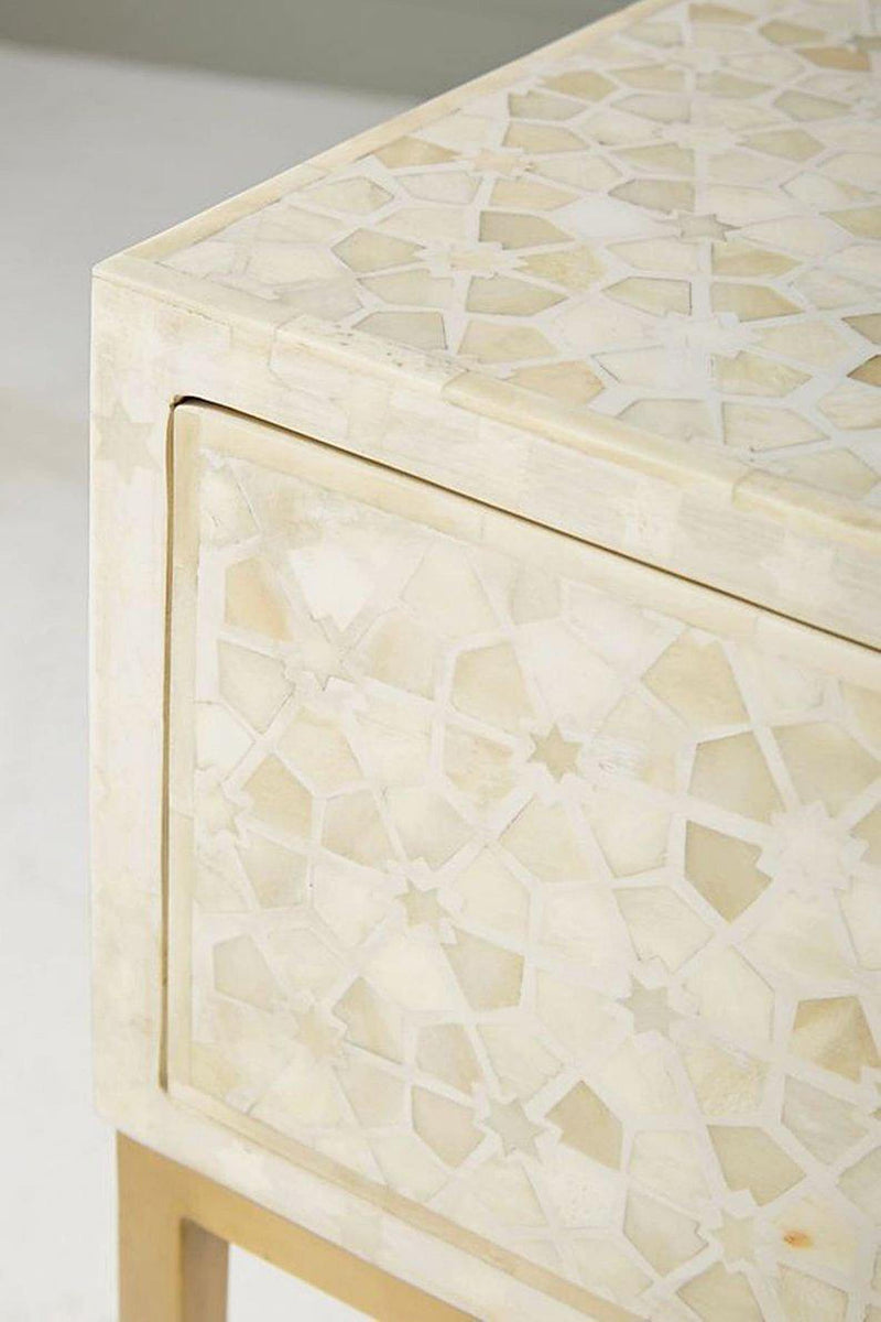 Bone Inlay Bedside Table Handmade Nightstand Unique Design Decor Art