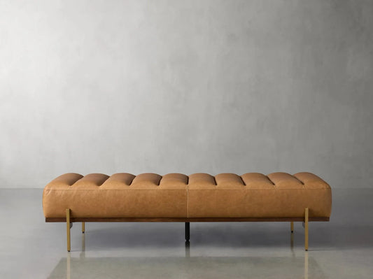 Bench with Full Grain Leather Upholstered Cushion