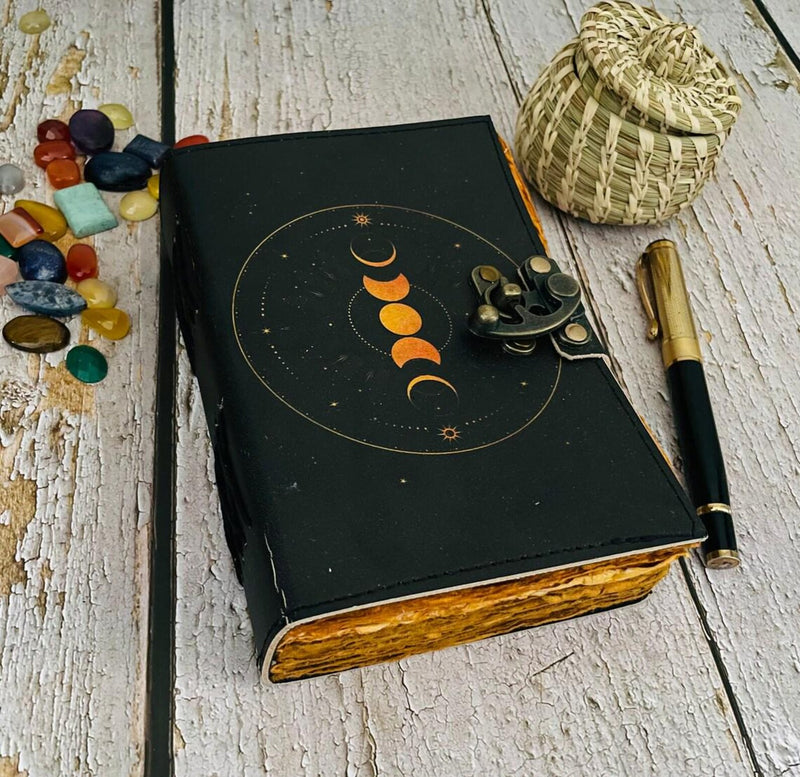 Grimoire leather journal - Leather Print moon Goddess journal - Blank spell witch, book of shadows, Leather Gifts For Him