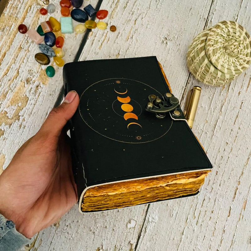 Grimoire leather journal - Leather Print moon Goddess journal - Blank spell witch, book of shadows, Leather Gifts For Him