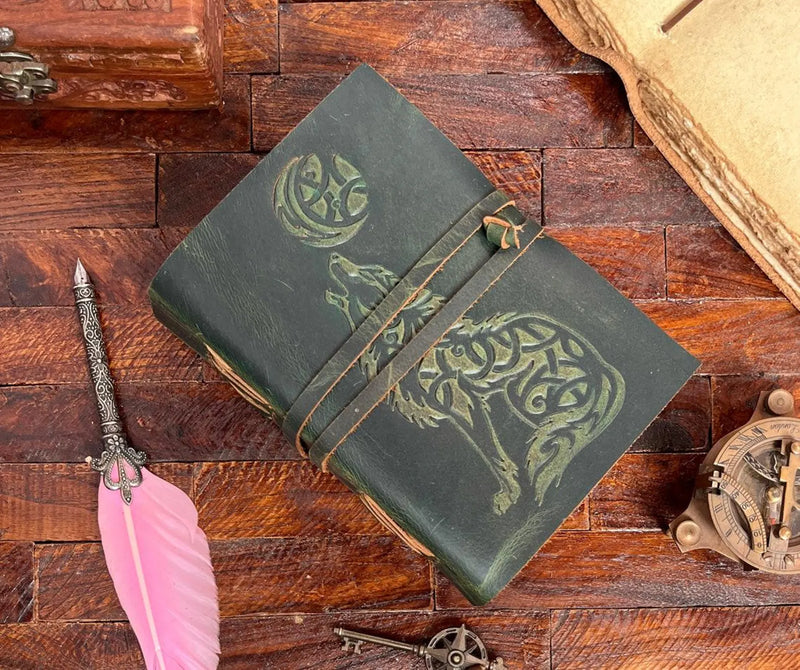 Handmade leather bound journal, book of shadows, wiccans leather, blank spell book, grimoire journal, gifts for him her book of spell