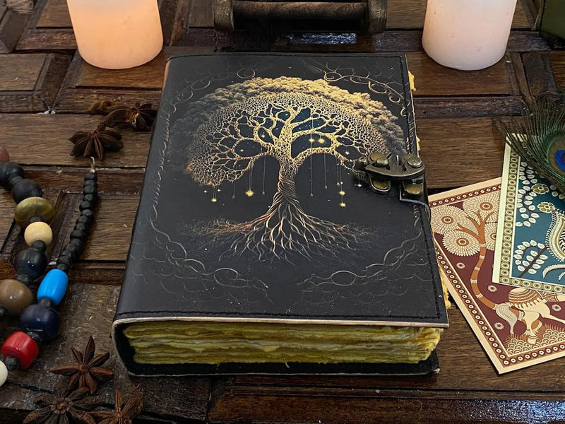 Handmade Leather Journal Tree of Life Genuine Leather Blank Spell Book Of Shadows Beautiful Journal For sketchbook, Celestial Gifts For Men