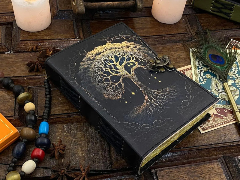 Handmade Leather Journal Tree of Life Genuine Leather Blank Spell Book Of Shadows Beautiful Journal For sketchbook, Celestial Gifts For Men