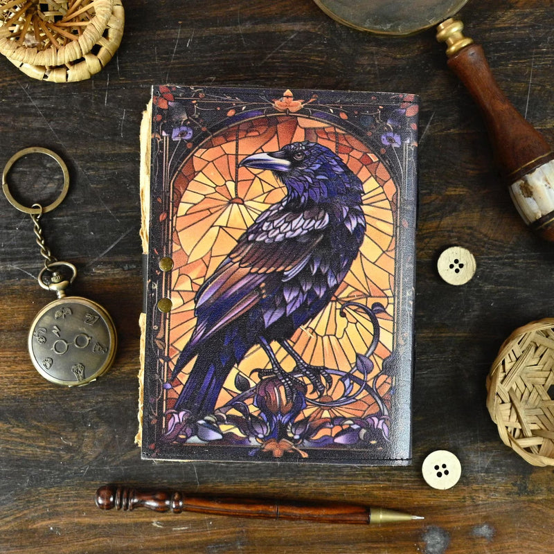 400 Page Leather Journal Gothic Notebook The Raven Grimoire Print - Vintage Handmade Book of Shadows Witchcrafts Journal Gifts for Men