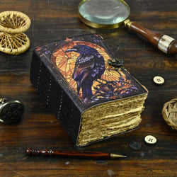 400 Page Leather Journal Gothic Notebook The Raven Grimoire Print - Vintage Handmade Book of Shadows Witchcrafts Journal Gifts for Men