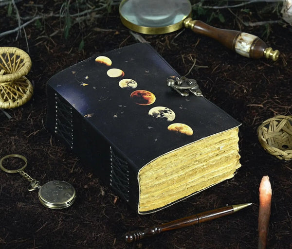 400 Pages - Moon Phase - Grimoire leather journal Notebook - book of shadows - Blank spell book Leather Gifts For Him and Her (Copy)