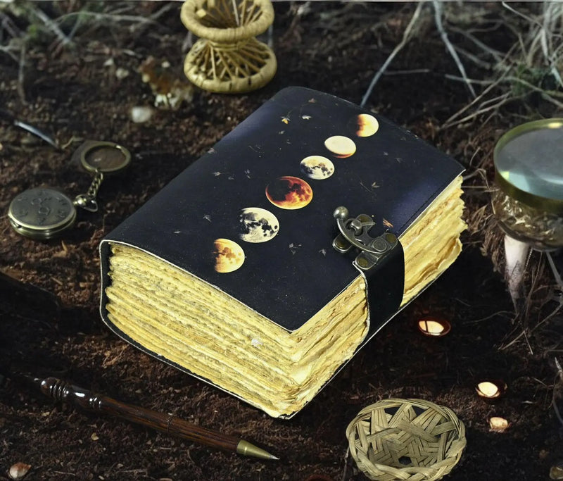 400 Pages - Moon Phase - Grimoire leather journal Notebook - book of shadows - Blank spell book Leather Gifts For Him and Her (Copy)