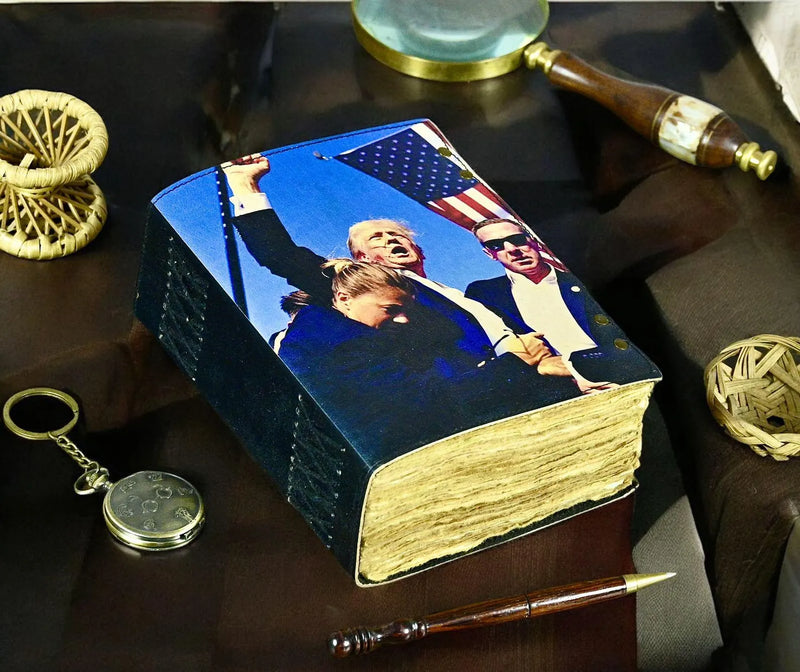 400 page Trump leather journal, Donald Trump Shot Victory Notebook, Political Donald Trump Gifts Iconic Moment, Make America great again