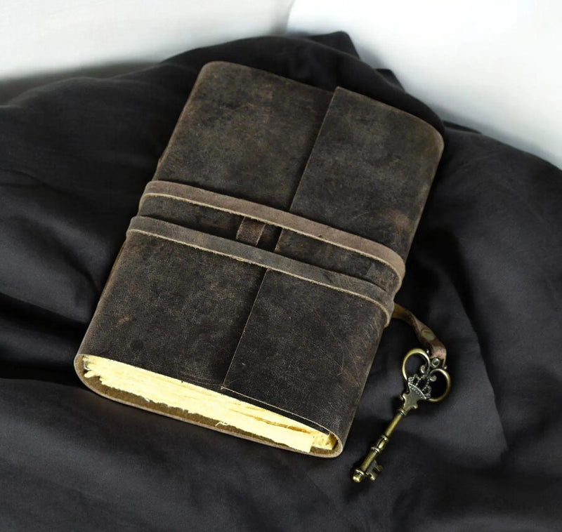 Vintage leather Journal - Blank Spell Book of Shadows, Grimoire Journal, Travel Writing Notebook, Antique Deckle Paper Lock Closure