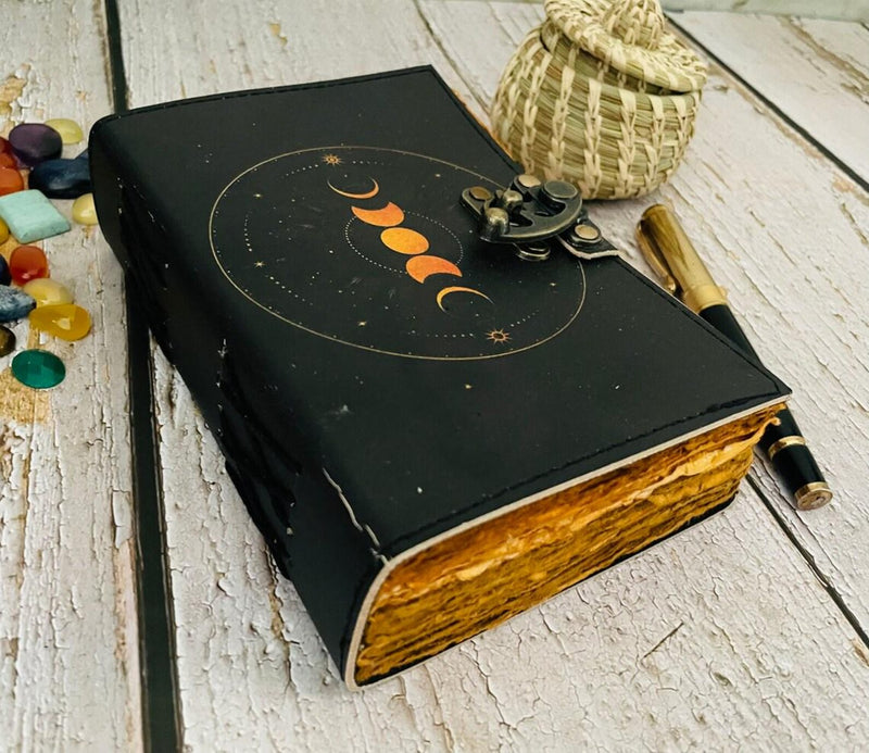 Grimoire leather journal - Leather Print moon Goddess journal - Blank spell witch, book of shadows, Leather Gifts For Him