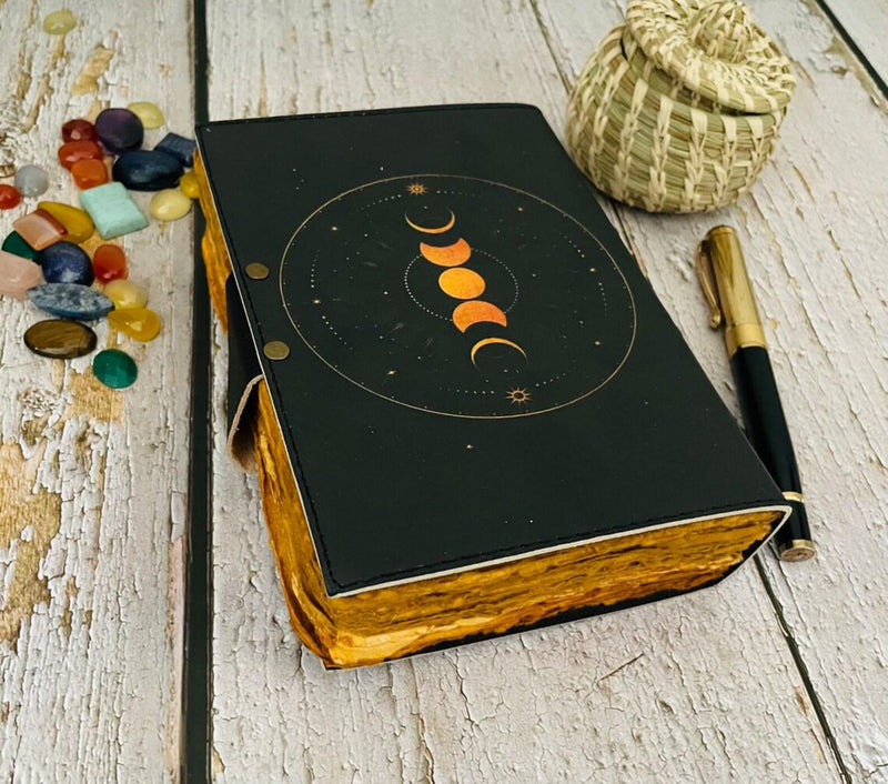 Grimoire leather journal - Leather Print moon Goddess journal - Blank spell witch, book of shadows, Leather Gifts For Him