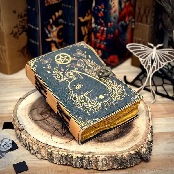 400 Pages Grimoire journal Leather Print celtic cat journal Blank spell book of shadows Leather Gifts For Him sketchbook journal notebook