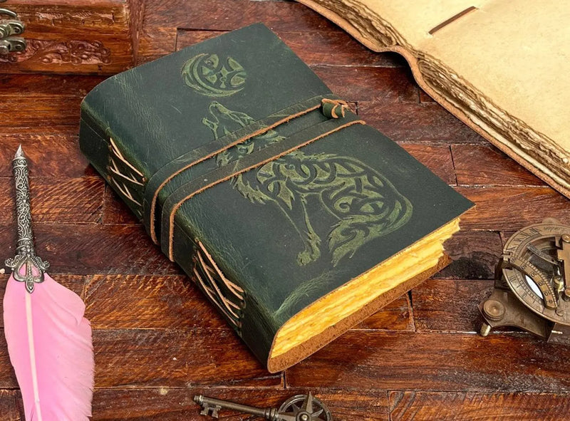 Handmade leather bound journal, book of shadows, wiccans leather, blank spell book, grimoire journal, gifts for him her book of spell