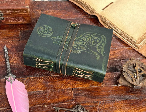 Handmade leather bound journal, book of shadows, wiccans leather, blank spell book, grimoire journal, gifts for him her book of spell