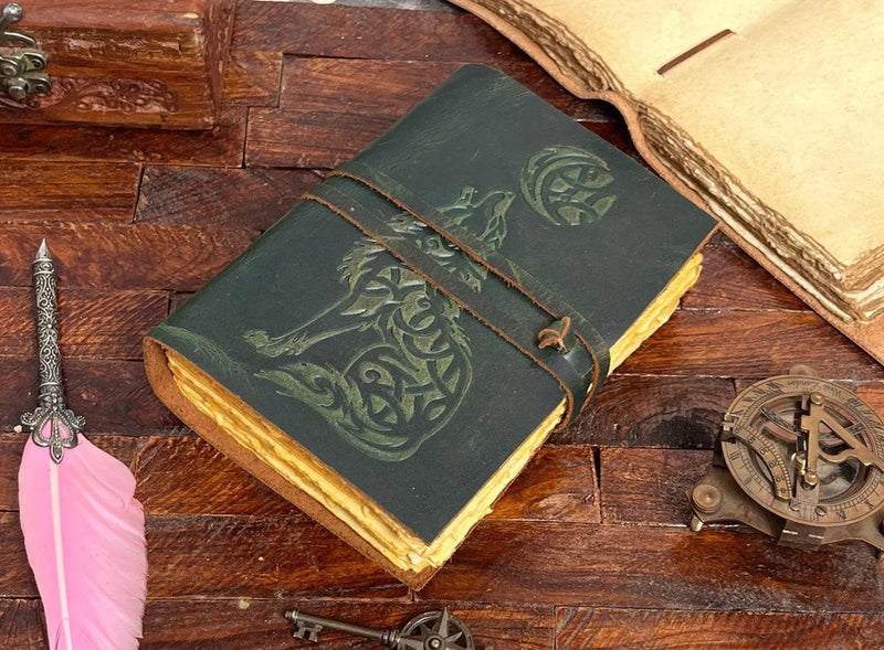 Handmade leather bound journal, book of shadows, wiccans leather, blank spell book, grimoire journal, gifts for him her book of spell