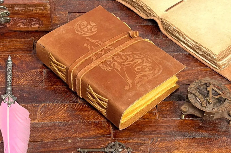 Handmade leather bound journal, book of shadows, wiccans leather, blank spell book, grimoire journal, gifts for him her book of spell