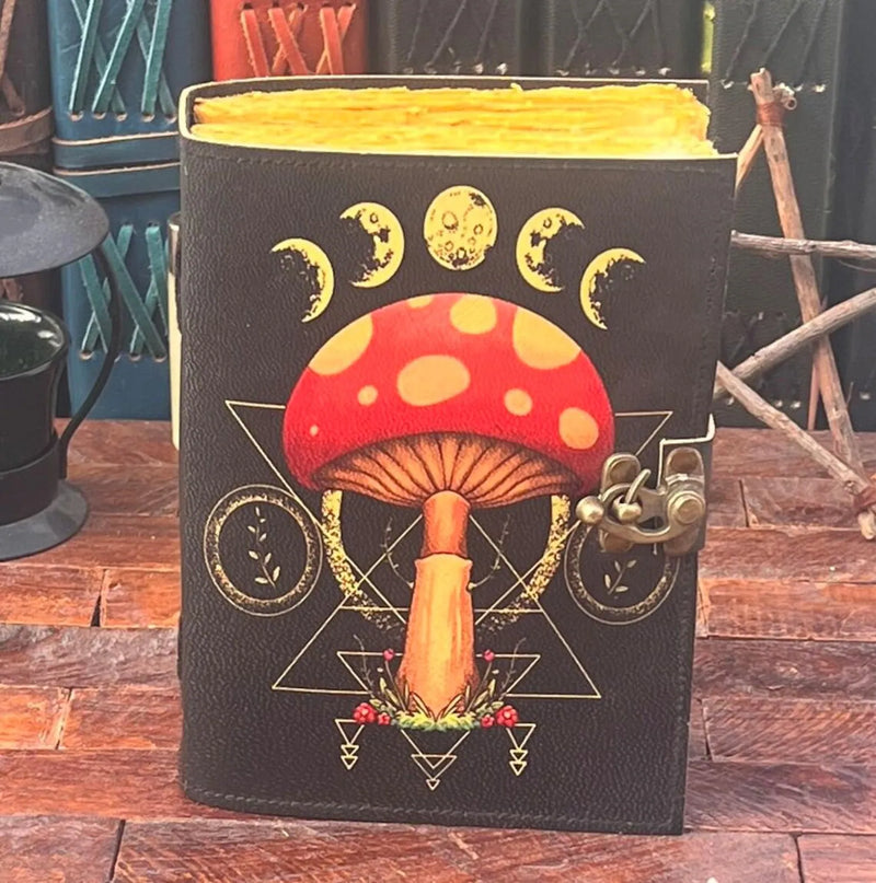 Mushroom Printed Blank Spell Book of Shadowed Leather Journal Christmas gifts for women - 200 Deckle-Edged Pages - Choose Your Size