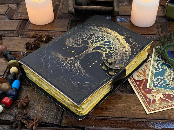 Handmade Leather Journal Tree of Life Genuine Leather Blank Spell Book Of Shadows Beautiful Journal For sketchbook, Celestial Gifts For Men