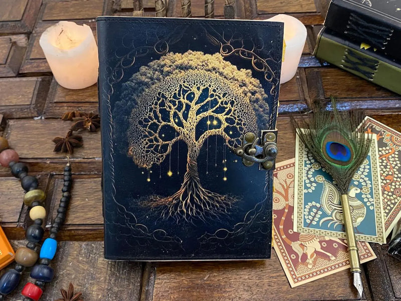 Handmade Leather Journal Tree of Life Genuine Leather Blank Spell Book Of Shadows Beautiful Journal For sketchbook, Celestial Gifts For Men