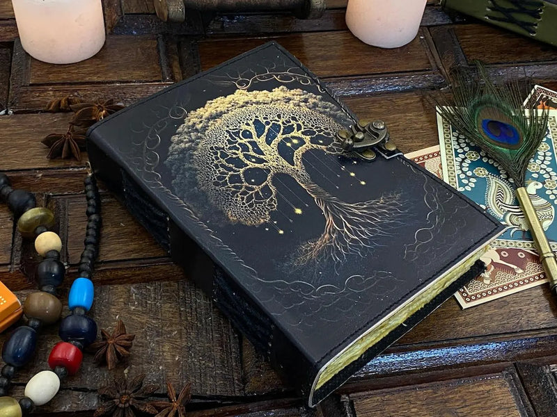 Handmade Leather Journal Tree of Life Genuine Leather Blank Spell Book Of Shadows Beautiful Journal For sketchbook, Celestial Gifts For Men