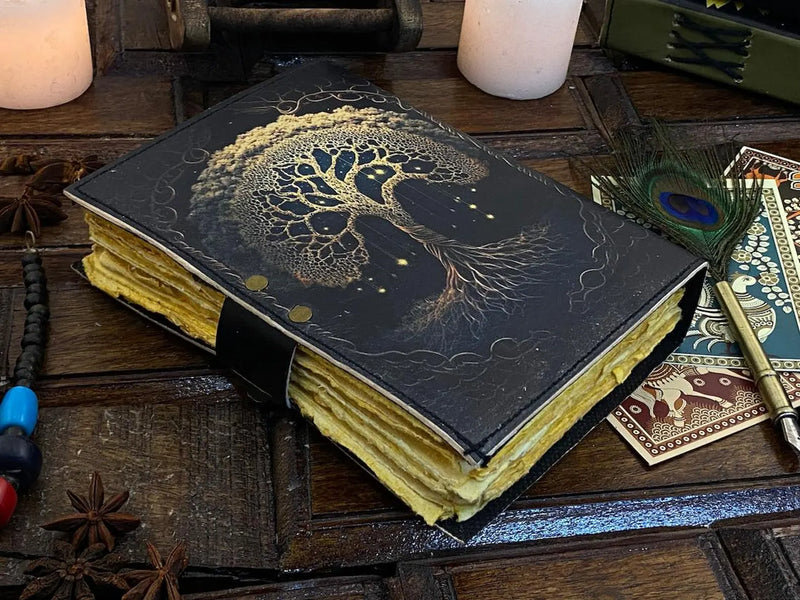 Handmade Leather Journal Tree of Life Genuine Leather Blank Spell Book Of Shadows Beautiful Journal For sketchbook, Celestial Gifts For Men