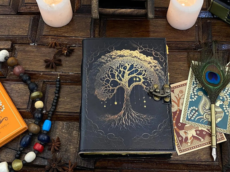 Handmade Leather Journal Tree of Life Genuine Leather Blank Spell Book Of Shadows Beautiful Journal For sketchbook, Celestial Gifts For Men