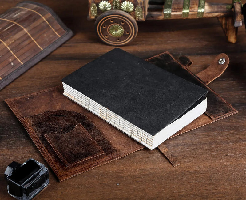 Leather Journal For Men & Women - Premium Refillable Lined Compass Leather Notebook With Pen, Coin and Pen Slot, Leather Bookmark Journals