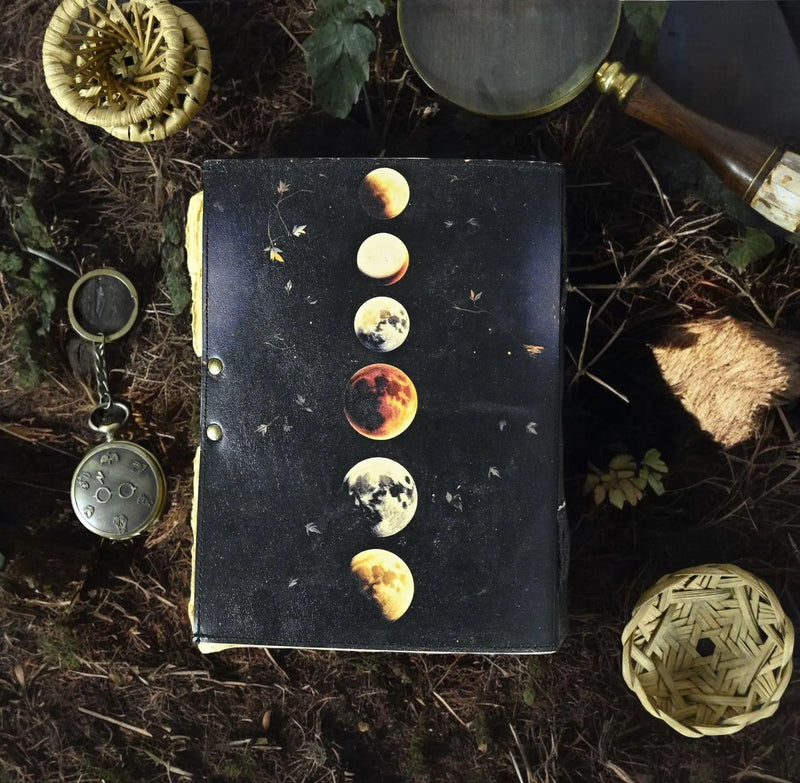 400 Pages - Moon Phase - Grimoire leather journal Notebook - book of shadows - Blank spell book Leather Gifts For Him and Her (Copy)