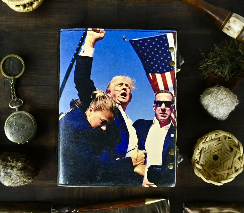 400 page Trump leather journal, Donald Trump Shot Victory Notebook, Political Donald Trump Gifts Iconic Moment, Make America great again