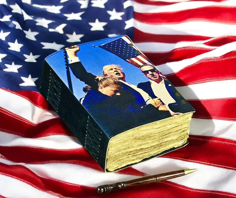 400 page Trump leather journal, Donald Trump Shot Victory Notebook, Political Donald Trump Gifts Iconic Moment, Make America great again