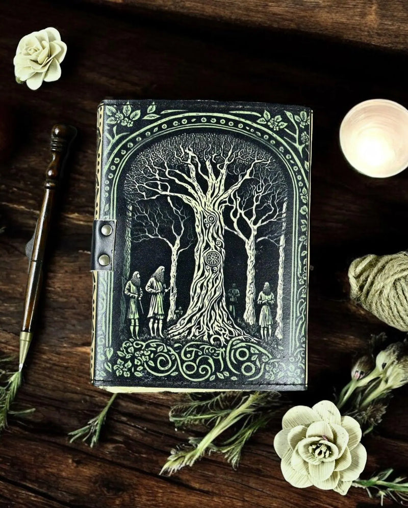 400 Page Large Grimoire leather journal, Witchy Tree of Life Journal, Blank spell book book of shadows Leather Celestial Gifts For Him Her