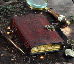 400 Page Large Grimoire leather journal, Embossed Tree of Life Journal, Blank spell book book of shadows Leather Celestial Gifts For Him Her