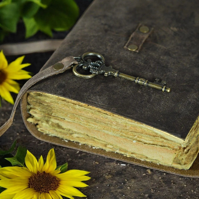 Vintage leather Journal - Blank Spell Book of Shadows, Grimoire Journal, Travel Writing Notebook, Antique Deckle Paper Lock Closure