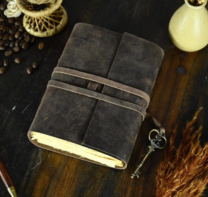 Vintage leather Journal - Blank Spell Book of Shadows, Grimoire Journal, Travel Writing Notebook, Antique Deckle Paper Lock Closure