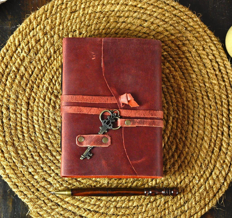 Vintage leather Journal - Blank Spell Book of Shadows, Grimoire Journal, Travel Writing Notebook, Antique Deckle Paper Lock Closure