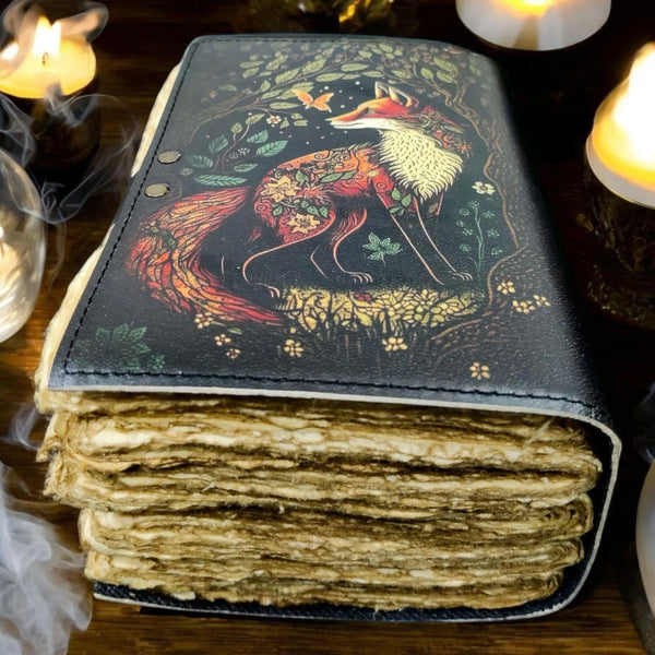 400 Page Large Fox Vintage Handmade leather Journal, Grimoire Fat journal Blank spell book of shadows Celestial Witchcraft Gifts For Him Her