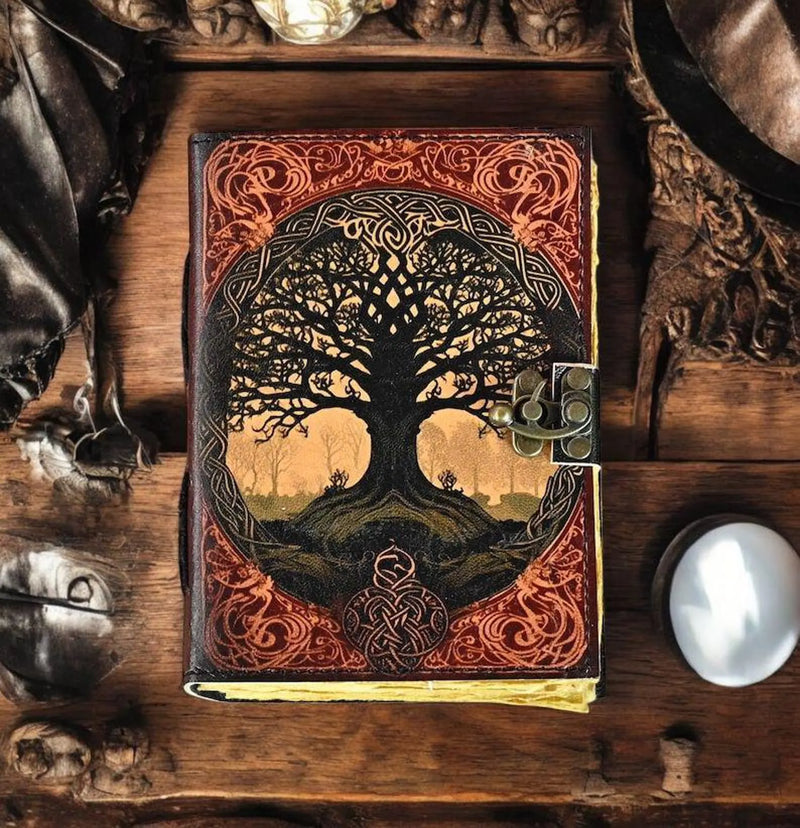 600 Page Large Tree of Life Handmade Vintage Grimoire leather journal Fat Journal, Blank spell book of shadows Witchcraft Gifts For Him Her