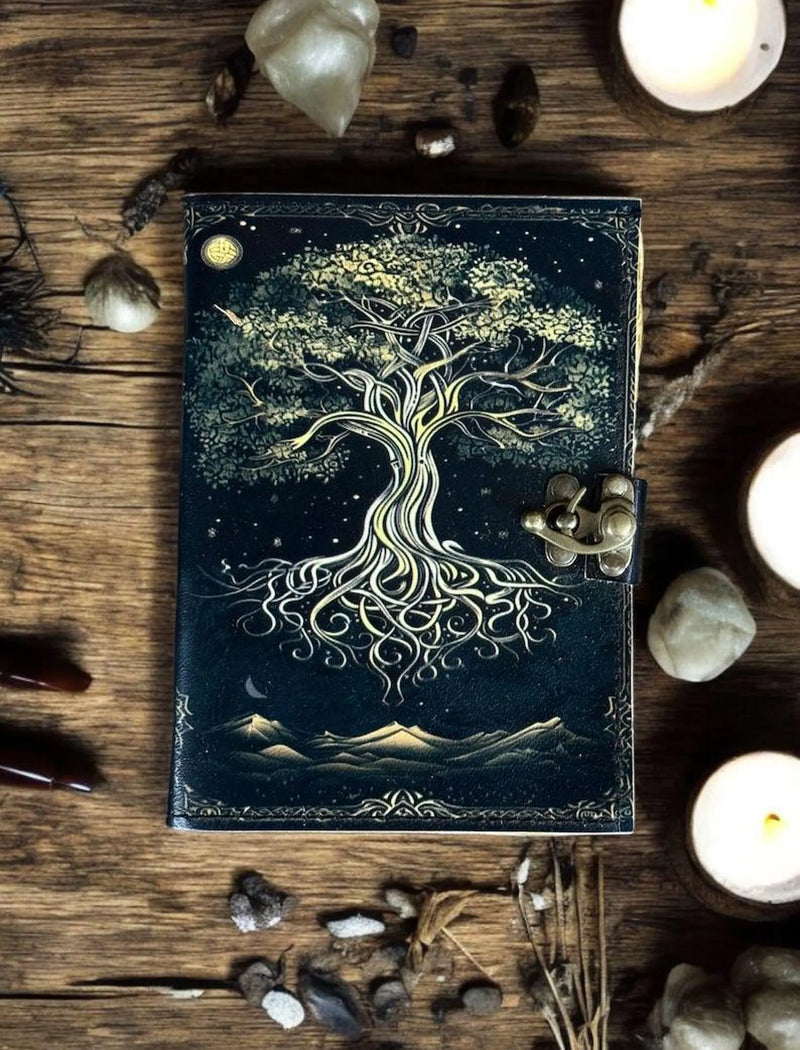 600 Page Large Blank Spell Book of Shadows Tree of Life Handmade Vintage Grimoire leather journal Fat Journal, Witchcraft Gifts For Him Her