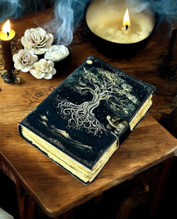 600 Page Large Blank Spell Book of Shadows Tree of Life Handmade Vintage Grimoire leather journal Fat Journal, Witchcraft Gifts For Him Her